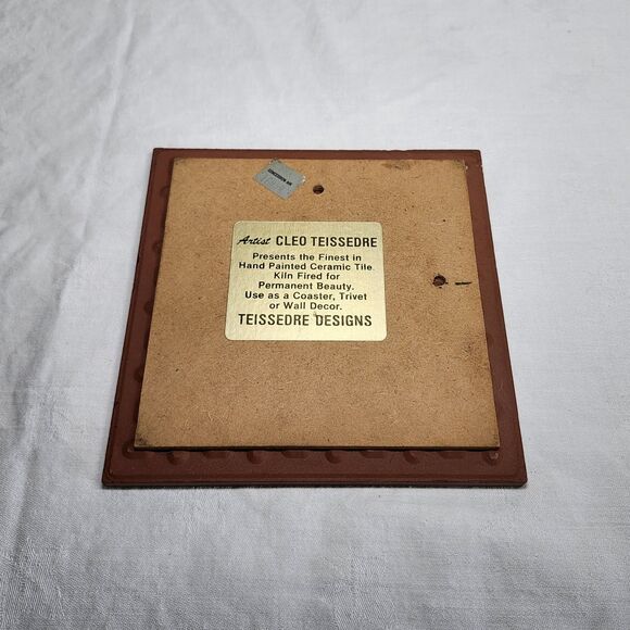 Vintage Signed Cleo Teissedre Bald Eagle 1984 Clay Tile Wall Plaque Trivet - Picture 6 of 7